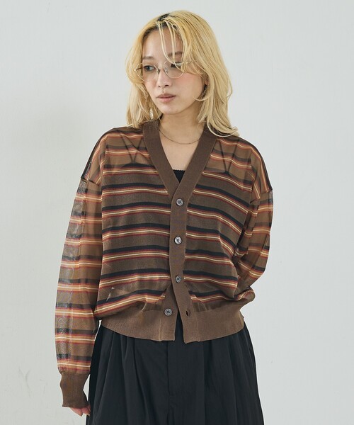 NOMINE（ノミネ）の「ジャガード シアー ニット カーディガン（カーディガン/ボレロ・レディース・レッド/ライトグレー/ブラウン/ブラック・フリー）」の16枚目の写真