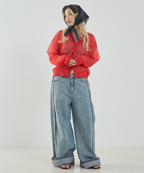 NOMINE（ノミネ）の「ジャガード シアー ニット カーディガン（カーディガン/ボレロ・レディース・レッド/ライトグレー/ブラウン/ブラック・フリー）」の17枚目の写真