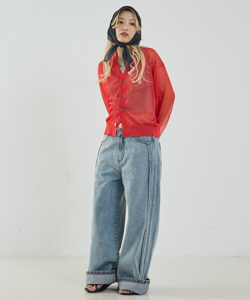 NOMINE（ノミネ）の「ジャガード シアー ニット カーディガン（カーディガン/ボレロ・レディース・レッド/ライトグレー/ブラウン/ブラック・フリー）」の18枚目の写真