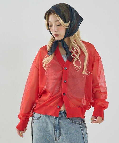 NOMINE（ノミネ）の「ジャガード シアー ニット カーディガン（カーディガン/ボレロ・レディース・レッド/ライトグレー/ブラウン/ブラック・フリー）」の22枚目の写真