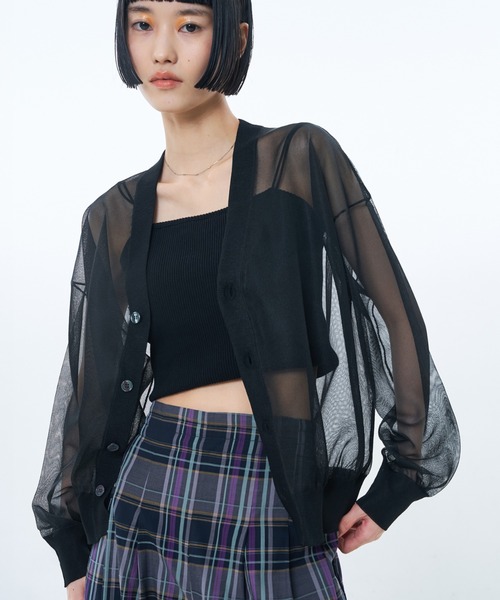 NOMINE（ノミネ）の「ジャガード シアー ニット カーディガン（カーディガン/ボレロ・レディース・レッド/ライトグレー/ブラウン/ブラック・フリー）」の2枚目の写真