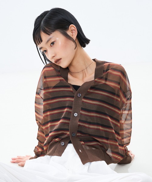 NOMINE（ノミネ）の「ジャガード シアー ニット カーディガン（カーディガン/ボレロ・レディース・レッド/ライトグレー/ブラウン/ブラック・フリー）」の8枚目の写真