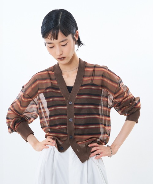 NOMINE（ノミネ）の「ジャガード シアー ニット カーディガン（カーディガン/ボレロ・レディース・レッド/ライトグレー/ブラウン/ブラック・フリー）」の9枚目の写真