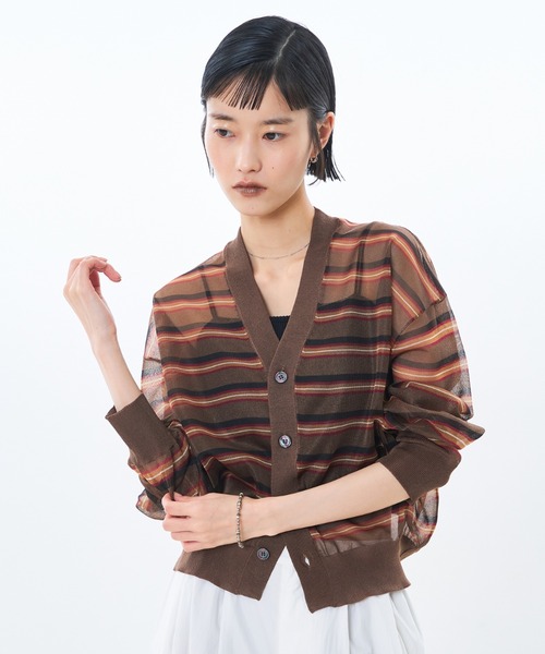 NOMINE（ノミネ）の「ジャガード シアー ニット カーディガン（カーディガン/ボレロ・レディース・レッド/ライトグレー/ブラウン/ブラック・フリー）」の10枚目の写真