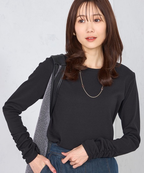 GALLORIA（ギャローリア）の「袖シャーリングカットソー（Tシャツ/カットソー・レディース・ブラック/オフホワイト・L/LL/M/S）」の2枚目の写真