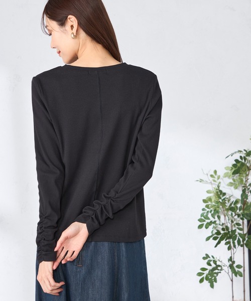 GALLORIA（ギャローリア）の「袖シャーリングカットソー（Tシャツ/カットソー・レディース・ブラック/オフホワイト・L/LL/M/S）」の9枚目の写真