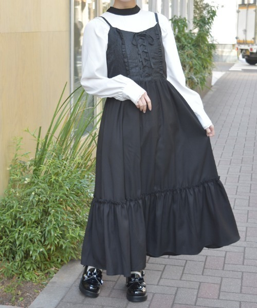 axes femme（アクシーズファム）の「ジャカード切替キャミワンピース（ワンピース・レディース・ホワイト/ブラック・FREE）」の2枚目の写真