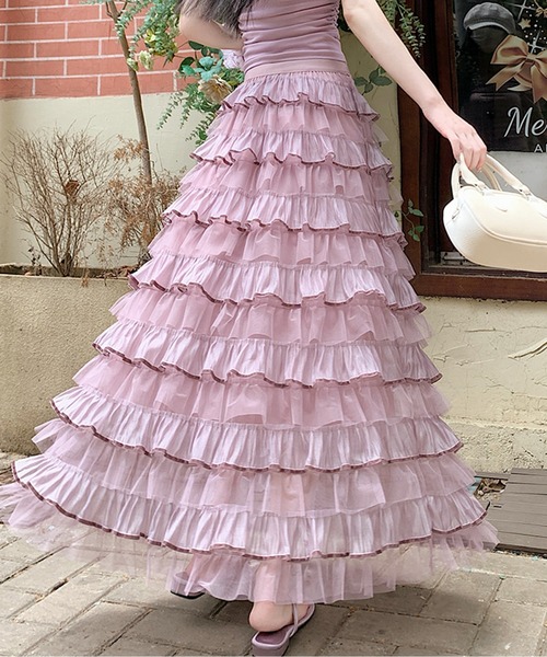 AMAJI（アマジ）の「ティアードフリルシアースカート（スカート・レディース・ブラック/ピンク/グリーン/ホワイト・X-LARGE/LARGE/MEDIUM/SMALL）」の4枚目の写真