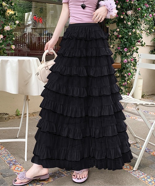 AMAJI（アマジ）の「ティアードフリルシアースカート（スカート・レディース・ブラック/ピンク/グリーン/ホワイト・X-LARGE/LARGE/MEDIUM/SMALL）」の2枚目の写真