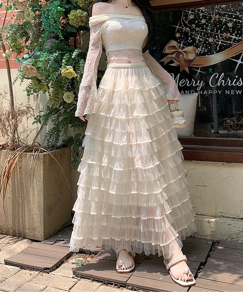 AMAJI（アマジ）の「ティアードフリルシアースカート（スカート・レディース・ブラック/ピンク/グリーン/ホワイト・X-LARGE/LARGE/MEDIUM/SMALL）」の8枚目の写真