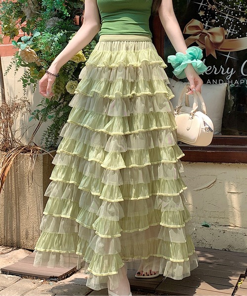 AMAJI（アマジ）の「ティアードフリルシアースカート（スカート・レディース・ブラック/ピンク/グリーン/ホワイト・X-LARGE/LARGE/MEDIUM/SMALL）」の9枚目の写真