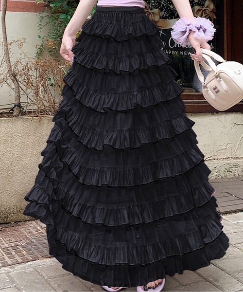 AMAJI（アマジ）の「ティアードフリルシアースカート（スカート・レディース・ブラック/ピンク/グリーン/ホワイト・X-LARGE/LARGE/MEDIUM/SMALL）」の10枚目の写真