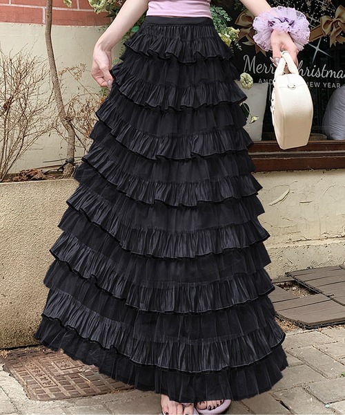 AMAJI（アマジ）の「ティアードフリルシアースカート（スカート・レディース・ブラック/ピンク/グリーン/ホワイト・X-LARGE/LARGE/MEDIUM/SMALL）」の11枚目の写真