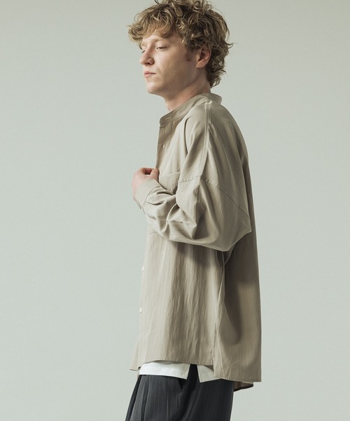 SLICK(スリック)の「【SLICK/スリック】Linen Like Dolman Sleeve Band Collar Shirt/リネンライク ドルマンスリーブ バンドカラーシャツ/オーバーサイズ(シャツ/ブラウス・メンズ・ブラック/ブラウン/キナリ・2/3/1)」の1枚目の写真