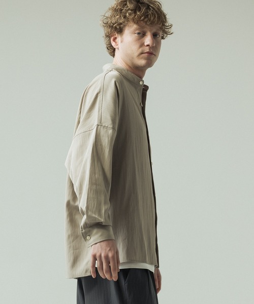SLICK(スリック)の「【SLICK/スリック】Linen Like Dolman Sleeve Band Collar Shirt/リネンライク ドルマンスリーブ バンドカラーシャツ/オーバーサイズ(シャツ/ブラウス・メンズ・ブラック/ブラウン/キナリ・2/3/1)」の6枚目の写真