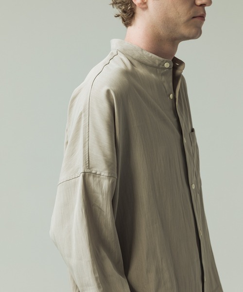 SLICK(スリック)の「【SLICK/スリック】Linen Like Dolman Sleeve Band Collar Shirt/リネンライク ドルマンスリーブ バンドカラーシャツ/オーバーサイズ(シャツ/ブラウス・メンズ・ブラック/ブラウン/キナリ・2/3/1)」の7枚目の写真
