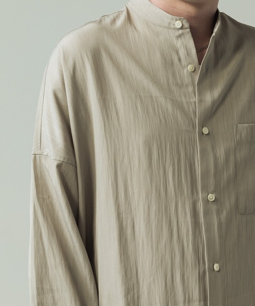SLICK(スリック)の「【SLICK/スリック】Linen Like Dolman Sleeve Band Collar Shirt/リネンライク ドルマンスリーブ バンドカラーシャツ/オーバーサイズ(シャツ/ブラウス・メンズ・ブラック/ブラウン/キナリ・2/3/1)」の8枚目の写真