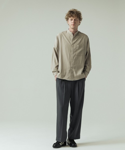 SLICK(スリック)の「【SLICK/スリック】Linen Like Dolman Sleeve Band Collar Shirt/リネンライク ドルマンスリーブ バンドカラーシャツ/オーバーサイズ(シャツ/ブラウス・メンズ・ブラック/ブラウン/キナリ・2/3/1)」の9枚目の写真