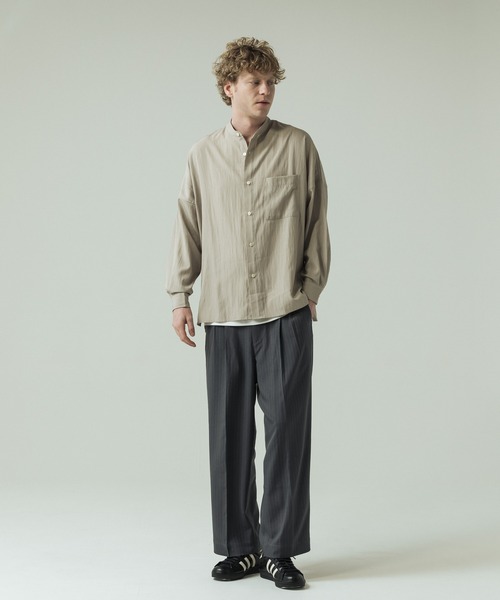 SLICK(スリック)の「【SLICK/スリック】Linen Like Dolman Sleeve Band Collar Shirt/リネンライク ドルマンスリーブ バンドカラーシャツ/オーバーサイズ(シャツ/ブラウス・メンズ・ブラック/ブラウン/キナリ・2/3/1)」の10枚目の写真