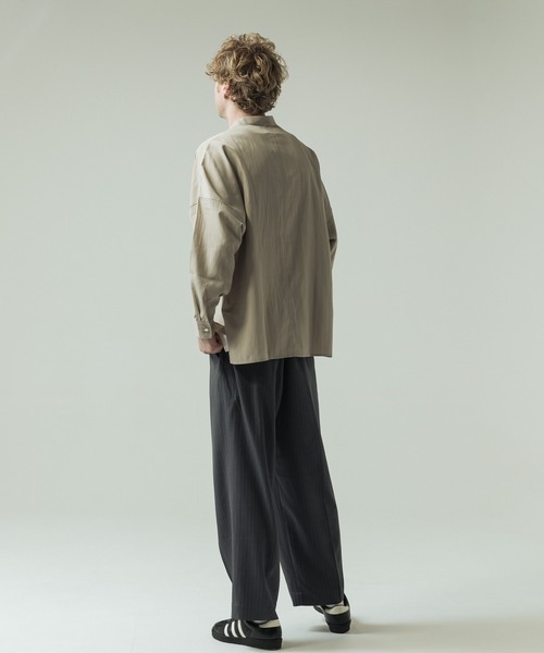 SLICK(スリック)の「【SLICK/スリック】Linen Like Dolman Sleeve Band Collar Shirt/リネンライク ドルマンスリーブ バンドカラーシャツ/オーバーサイズ(シャツ/ブラウス・メンズ・ブラック/ブラウン/キナリ・2/3/1)」の13枚目の写真