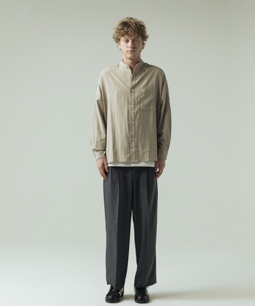 SLICK(スリック)の「【SLICK/スリック】Linen Like Dolman Sleeve Band Collar Shirt/リネンライク ドルマンスリーブ バンドカラーシャツ/オーバーサイズ(シャツ/ブラウス・メンズ・ブラック/ブラウン/キナリ・2/3/1)」の14枚目の写真