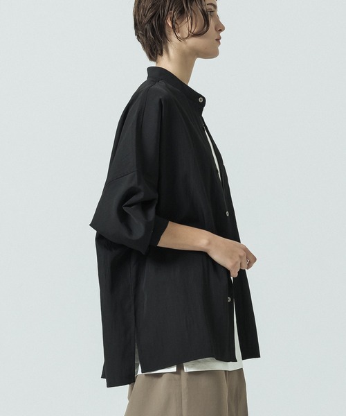 SLICK（スリック）の「【SLICK/スリック】Linen Like Dolman Sleeve Band Collar Shirt/リネンライク ドルマンスリーブ バンドカラーシャツ/オーバーサイズ（シャツ/ブラウス・メンズ・ブラック/ブラウン/キナリ・2/3/1）」の18枚目の写真