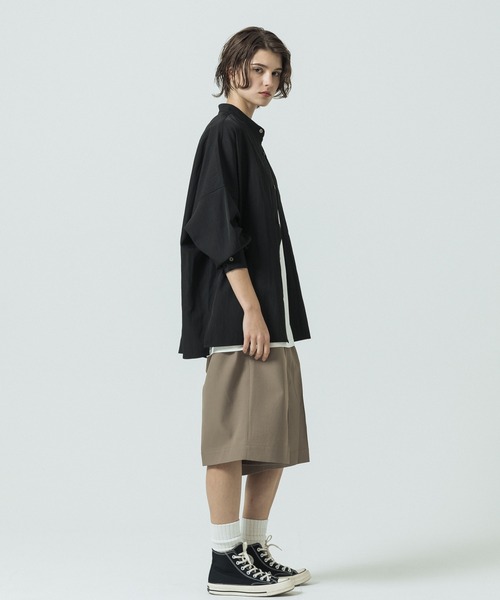 SLICK（スリック）の「【SLICK/スリック】Linen Like Dolman Sleeve Band Collar Shirt/リネンライク ドルマンスリーブ バンドカラーシャツ/オーバーサイズ（シャツ/ブラウス・メンズ・ブラック/ブラウン/キナリ・2/3/1）」の21枚目の写真