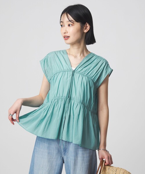 green label relaxing(グリーンレーベルリラクシング)の「ボリューム 2WAY リボン ノースリーブ ブラウス(シャツ/ブラウス・レディース・ダークブラウン/ホワイト/ライトブルー/ブラック・FREE)」の4枚目の写真