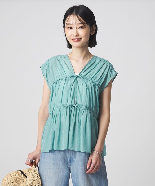green label relaxing(グリーンレーベルリラクシング)の「ボリューム 2WAY リボン ノースリーブ ブラウス(シャツ/ブラウス・レディース・ダークブラウン/ホワイト/ライトブルー/ブラック・FREE)」の16枚目の写真