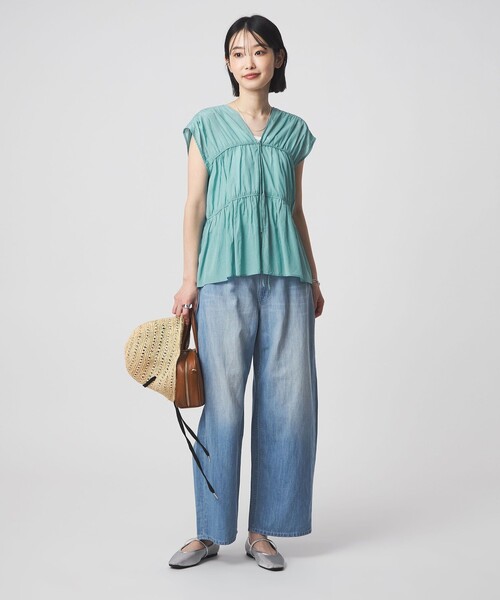 green label relaxing(グリーンレーベルリラクシング)の「ボリューム 2WAY リボン ノースリーブ ブラウス(シャツ/ブラウス・レディース・ダークブラウン/ホワイト/ライトブルー/ブラック・FREE)」の19枚目の写真