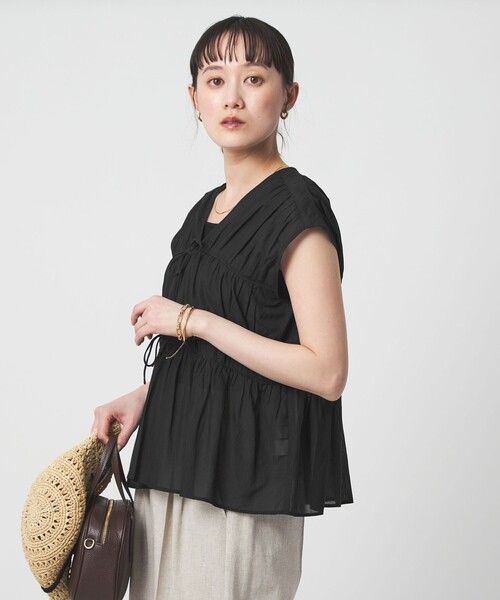 green label relaxing(グリーンレーベルリラクシング)の「ボリューム 2WAY リボン ノースリーブ ブラウス(シャツ/ブラウス・レディース・ダークブラウン/ホワイト/ライトブルー/ブラック・FREE)」の22枚目の写真