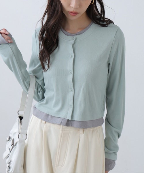 FREE'S MART（フリーズマート）の「◆レイヤード風カットソーカーディガン（Tシャツ/カットソー・レディース・ホワイト系その他/ブラック/グレー/ライトグリーン・FREE）」の4枚目の写真