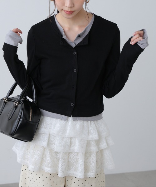 FREE'S MART（フリーズマート）の「◆レイヤード風カットソーカーディガン（Tシャツ/カットソー・レディース・ホワイト系その他/ブラック/グレー/ライトグリーン・FREE）」の2枚目の写真