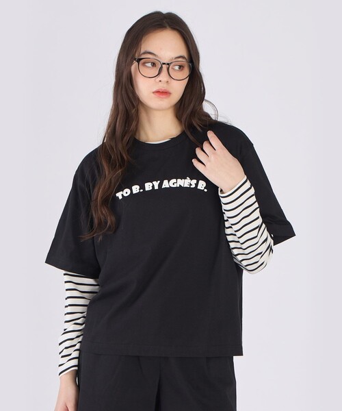 To b. by agnes b.(トゥービーバイアニエスベー)の「ロゴ パフプリント コットン 半袖 Tシャツ(Tシャツ/カットソー・レディース・ブラック・40/38)」の3枚目の写真