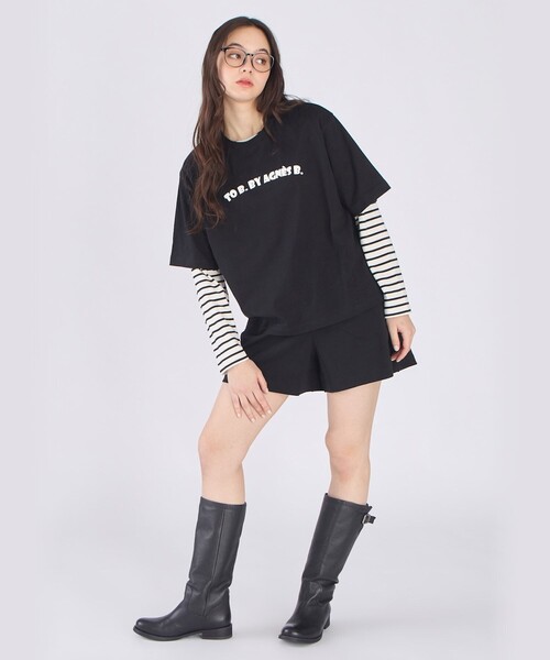 To b. by agnes b.(トゥービーバイアニエスベー)の「ロゴ パフプリント コットン 半袖 Tシャツ(Tシャツ/カットソー・レディース・ブラック・40/38)」の6枚目の写真