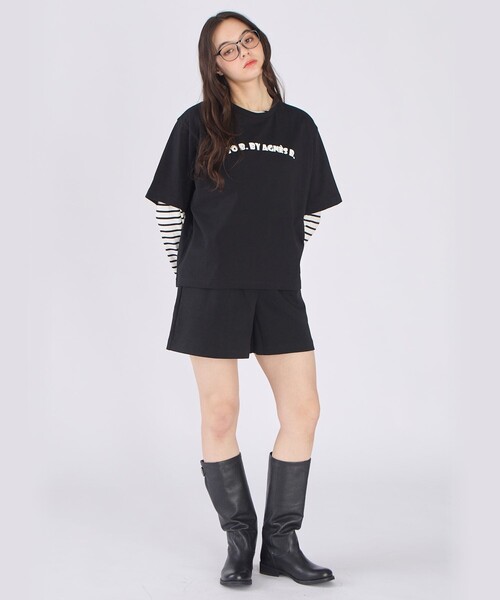 To b. by agnes b.(トゥービーバイアニエスベー)の「ロゴ パフプリント コットン 半袖 Tシャツ(Tシャツ/カットソー・レディース・ブラック・40/38)」の7枚目の写真