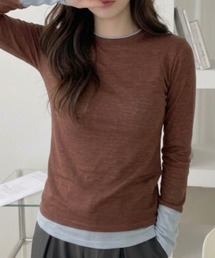 配色 レイヤード風 スリム Tシャツ