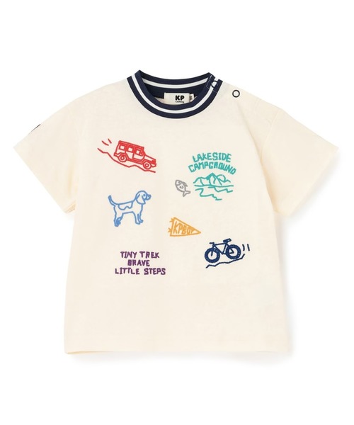 KP BOY（ケーピーボーイ）の「ハンド刺しゅう風 半袖Tシャツ（Tシャツ/カットソー・キッズ・オフホワイト/ブラック・90cm/100cm/110cm/120cm）」の2枚目の写真