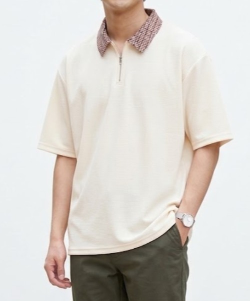 link lot(リンクロット)の「襟チェックハーフジップワッフルポロシャツ(ポロシャツ・メンズ・グレー/ベージュ・M/L)」の10枚目の写真