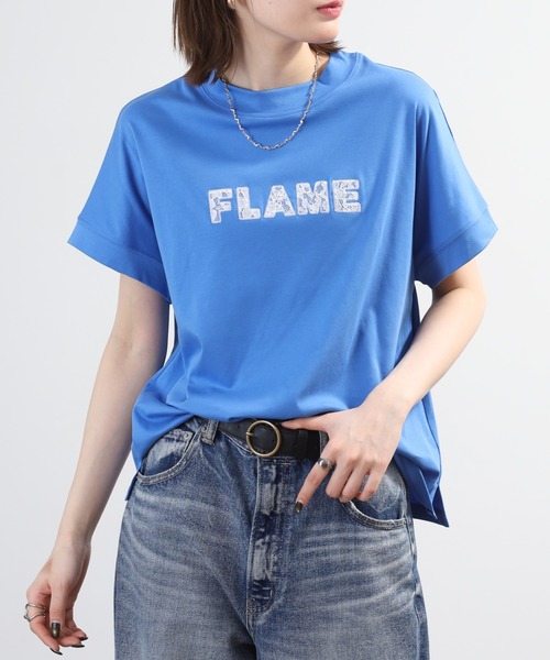 EGLANTINE(エグランティーヌ)の「EGLANTINE レースロゴ刺繍半袖Tシャツ 日本製 ローズペトール(Tシャツ/カットソー・レディース・ブルー/レモンイエロー/オフホワイト/チャコールグレー・38)」の21枚目の写真