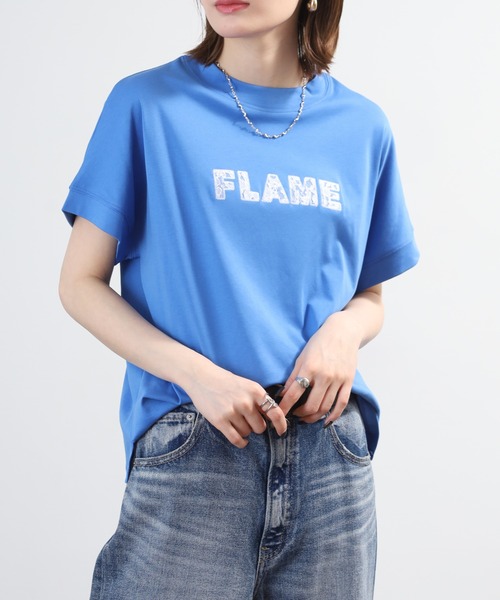 EGLANTINE(エグランティーヌ)の「EGLANTINE レースロゴ刺繍半袖Tシャツ 日本製 ローズペトール(Tシャツ/カットソー・レディース・ブルー/レモンイエロー/オフホワイト/チャコールグレー・38)」の22枚目の写真