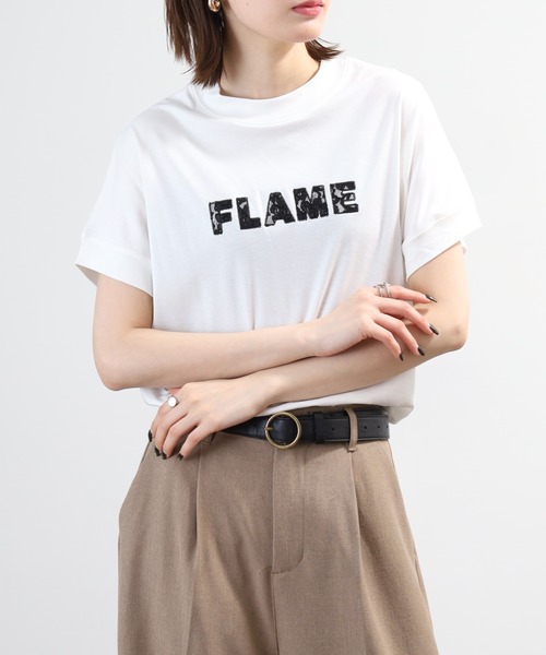 EGLANTINE(エグランティーヌ)の「EGLANTINE レースロゴ刺繍半袖Tシャツ 日本製 ローズペトール(Tシャツ/カットソー・レディース・ブルー/レモンイエロー/オフホワイト/チャコールグレー・38)」の7枚目の写真