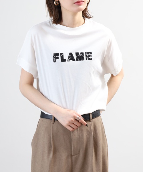 EGLANTINE(エグランティーヌ)の「EGLANTINE レースロゴ刺繍半袖Tシャツ 日本製 ローズペトール(Tシャツ/カットソー・レディース・ブルー/レモンイエロー/オフホワイト/チャコールグレー・38)」の8枚目の写真