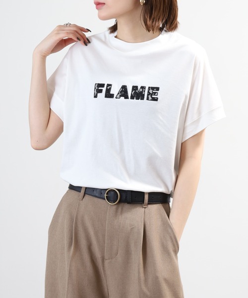 EGLANTINE(エグランティーヌ)の「EGLANTINE レースロゴ刺繍半袖Tシャツ 日本製 ローズペトール(Tシャツ/カットソー・レディース・ブルー/レモンイエロー/オフホワイト/チャコールグレー・38)」の9枚目の写真