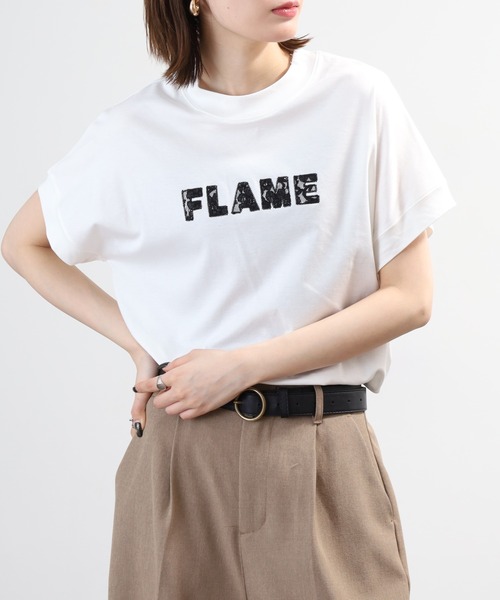 EGLANTINE(エグランティーヌ)の「EGLANTINE レースロゴ刺繍半袖Tシャツ 日本製 ローズペトール(Tシャツ/カットソー・レディース・ブルー/レモンイエロー/オフホワイト/チャコールグレー・38)」の10枚目の写真