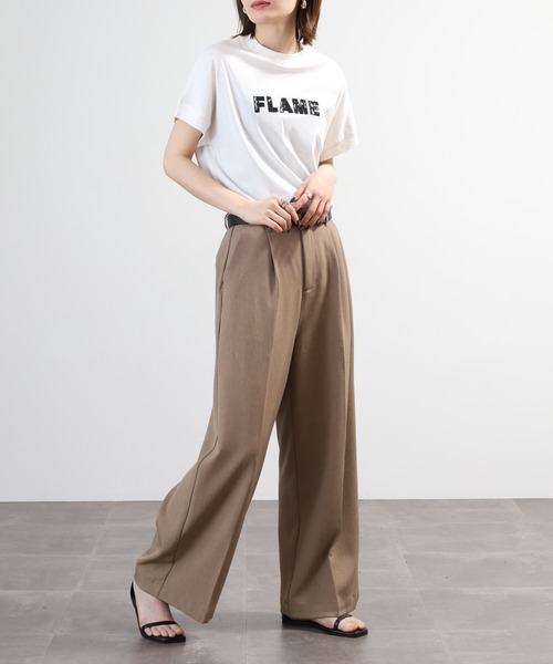 EGLANTINE(エグランティーヌ)の「EGLANTINE レースロゴ刺繍半袖Tシャツ 日本製 ローズペトール(Tシャツ/カットソー・レディース・ブルー/レモンイエロー/オフホワイト/チャコールグレー・38)」の12枚目の写真