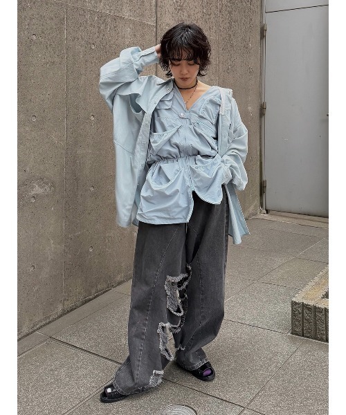 ELCHELE(エルチェレ)の「UTILITY OVER SHIRT(シャツ/ブラウス・レディース・ホワイト/ネイビー/ライトブルー・FREE)」の13枚目の写真