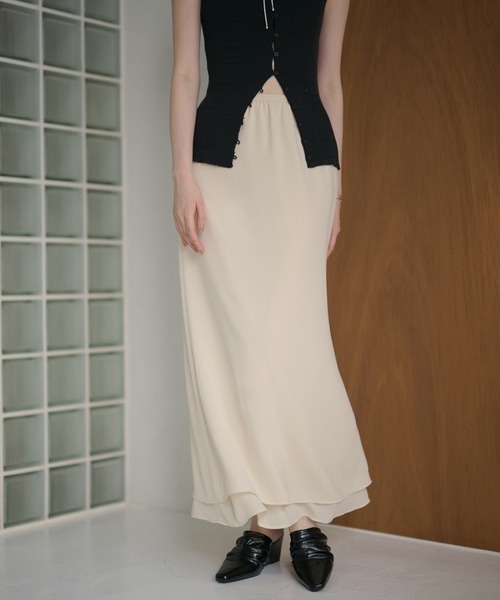 LAULEN(ローレン)の「double hem side slit long skirt /ダブルヘムサイドスリットロングスカート(スカート・レディース・アイボリー/ブラック/ピンク・FREE)」の1枚目の写真