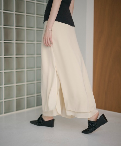 LAULEN(ローレン)の「double hem side slit long skirt /ダブルヘムサイドスリットロングスカート(スカート・レディース・アイボリー/ブラック/ピンク・FREE)」の4枚目の写真