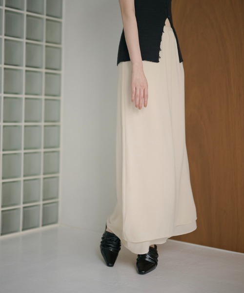 LAULEN(ローレン)の「double hem side slit long skirt /ダブルヘムサイドスリットロングスカート(スカート・レディース・アイボリー/ブラック/ピンク・FREE)」の5枚目の写真